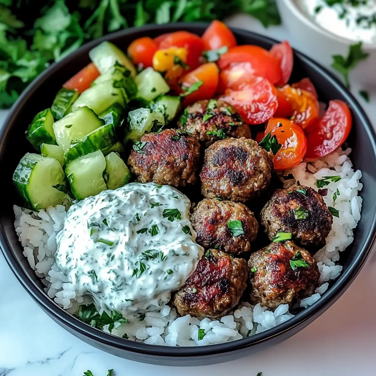 Greek Meatball Bowl with Tzatziki