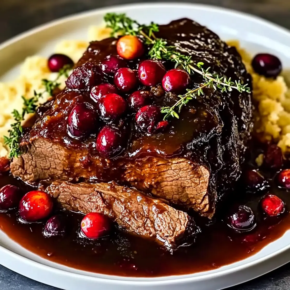 Slow-Braised Beef Roast with Cranberry Balsamic Glaze