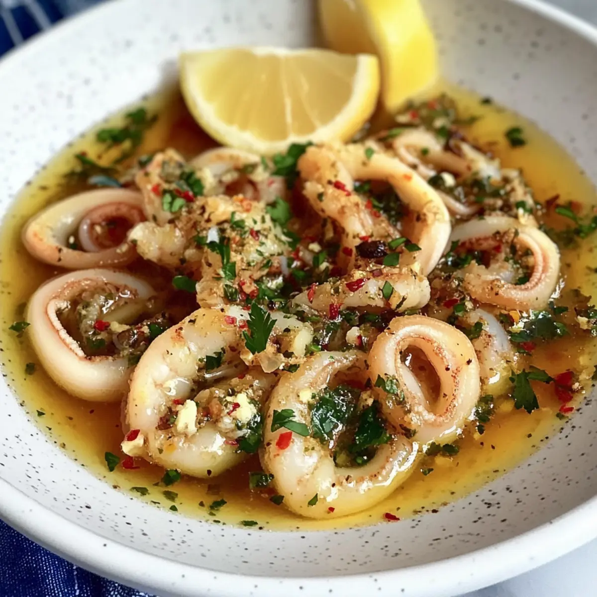 Poached Calamari in Garlic White Wine Broth