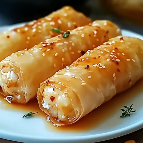 Oven Fried Feta Rolls with Chili Honey
